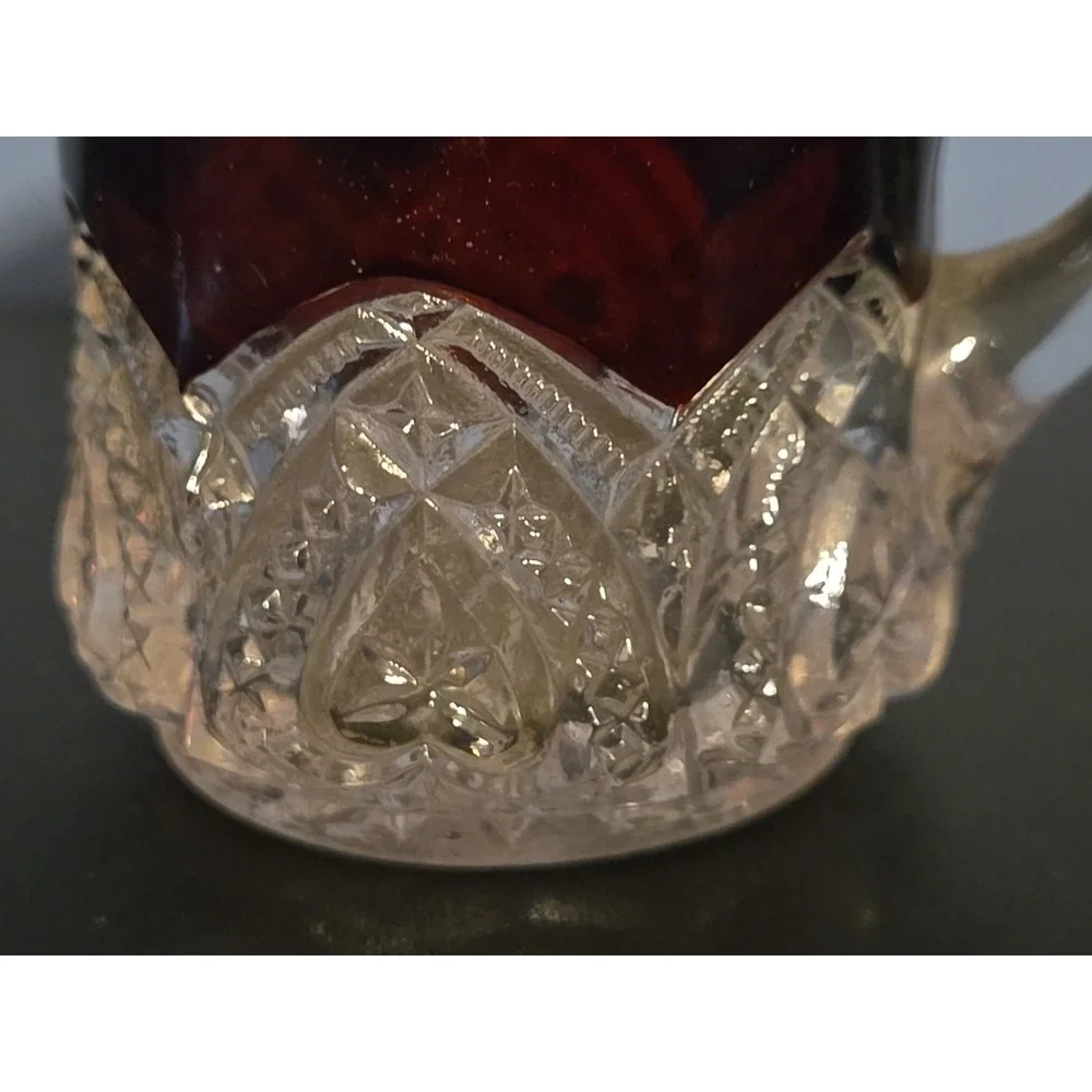 ANTIQUE EAPG GLASS CREAMER‎ RUBY DIAMOND FLASH RED TOP 2.5